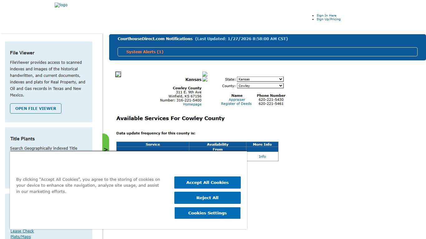 Search Cowley County Public Property Records Online CourthouseDirect.com